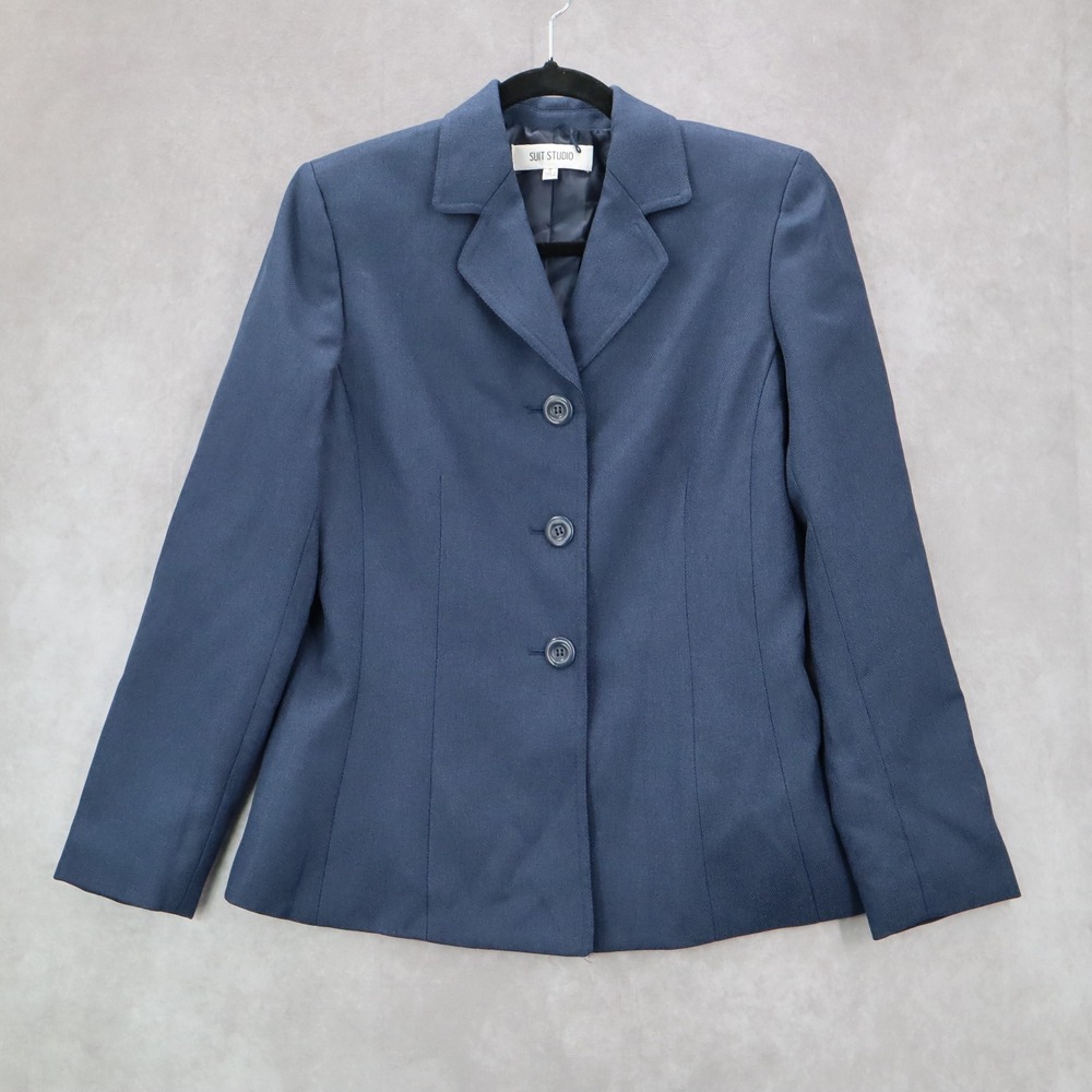 Suit Studio Blue Business Herringbone Formal Notch Suit Coat Jacket‎ Blazer 6